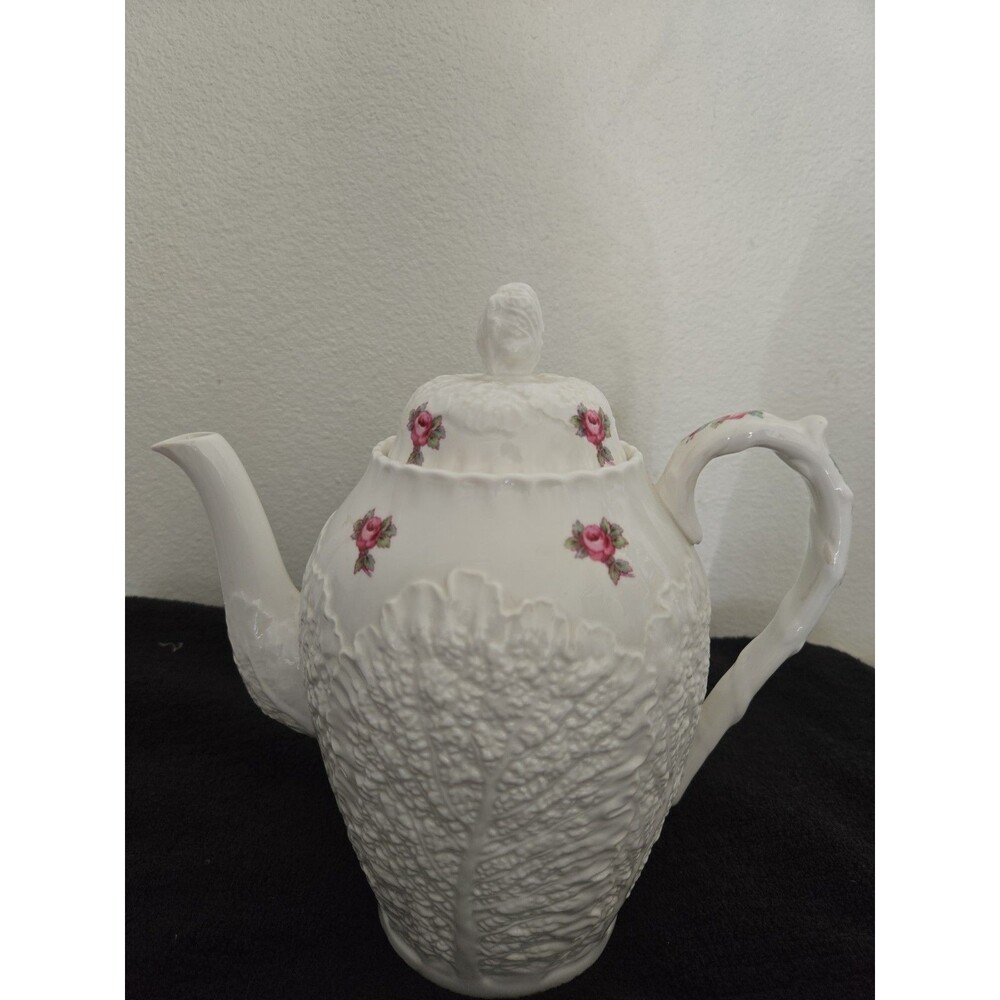 Vintage Spode Bridal Rose Coffee Pot Savoy Cabbage Leaf Fine Bone Cina England